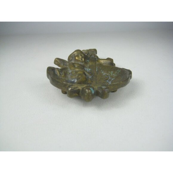 Vintage Brass Cherub Playing Cello Decorative Tray Tabletop Angel Playing Violin - Picture 10 of 12